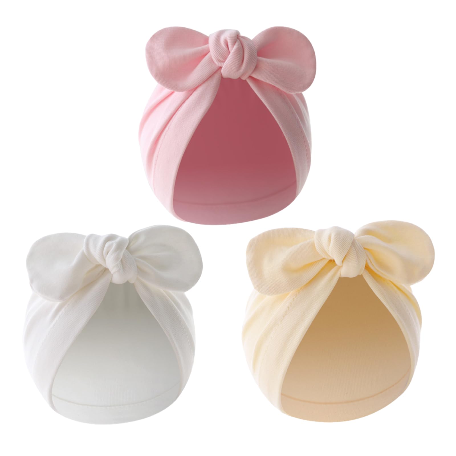 Mtbricey 3 Piezas Sombreros de Bebé Recién Nacido Bowknot Sombreros de Turbante Sombreros de Algodón de Color Sólido Tapa Cálida Transpirable Beanies Bonnets para Niñas Niños Bebés Pequeños