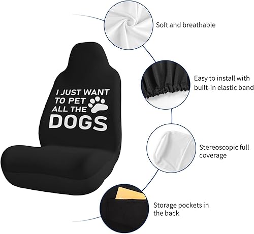 Miniatura 6 de Juego de fundas universales para asiento de coche con texto en inglés "I'm Here to Pet All The Dogs", para camión, SUV, color negro