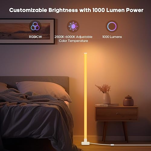 Miniatura 4 de JolyWell Lámpara de pie RGB, lámpara de pie LED de esquina de 63 pulgadas compatible con Alexa, lámpara de pie inteligente con sincronización de