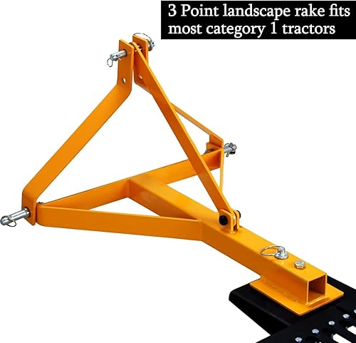 Miniatura 4 de Rastrillo de roca de paisaje de 3 puntos y 5 pies, resistente 60 pulgadas de ancho, herramienta de jardín de remolque de 3 puntos, rotación de 360