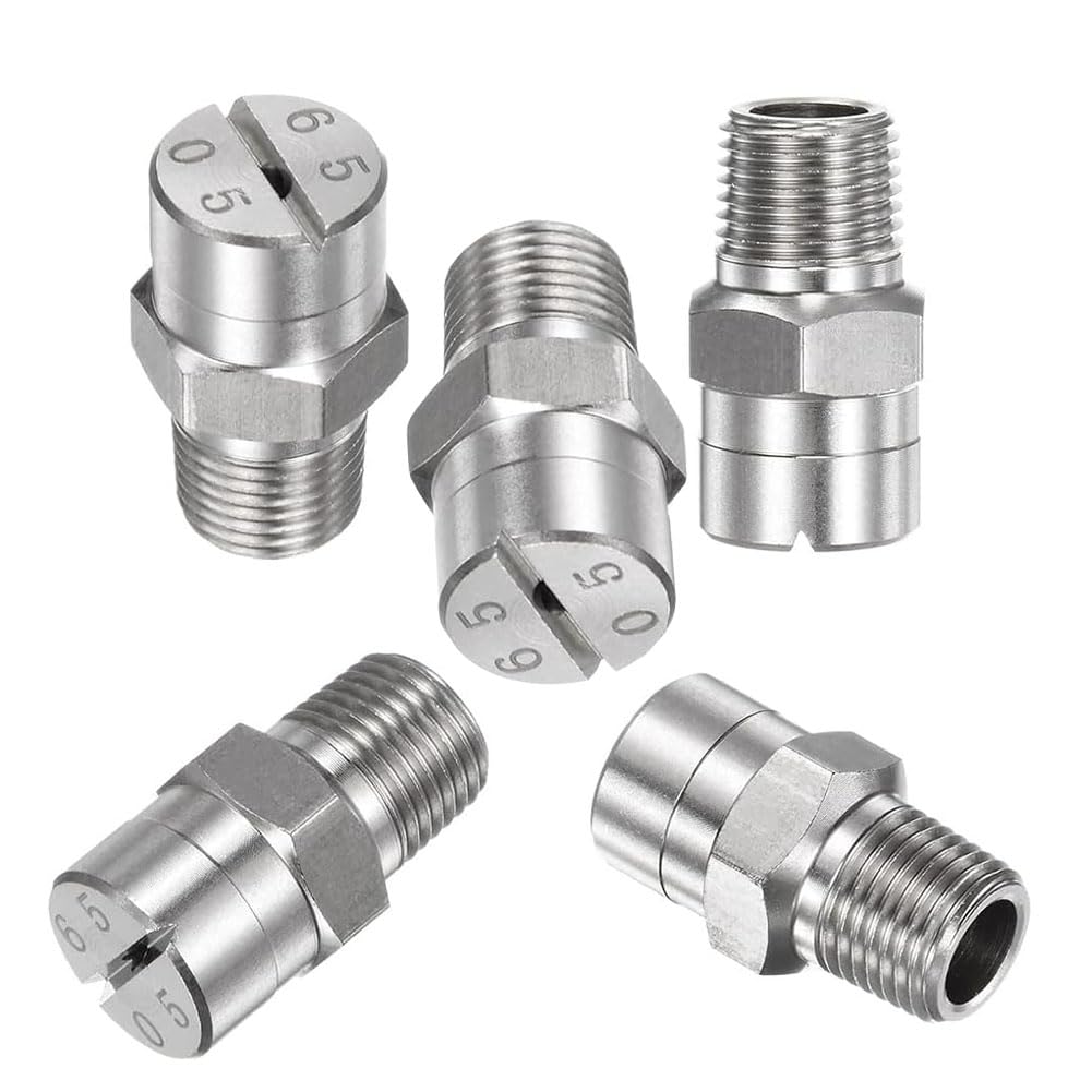 Stainless Steel Sprayer Nozzle Tips, 304 Stainless Steel Flat Fan Spray Nozzle, 5 Pack, 1/8 1/4 BSPT, 0.66-3.6mm, 65-110 Deg(65°,1/4 (Hole Diameter 0.91mm))