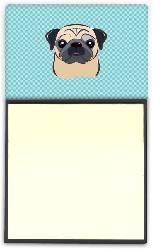 Caroline's Treasures Checkerboard Blue Fawn Pug Refillable Sticky Note Holder or Postit Note Dispenser, 3.25 by 5.5", Multicolor