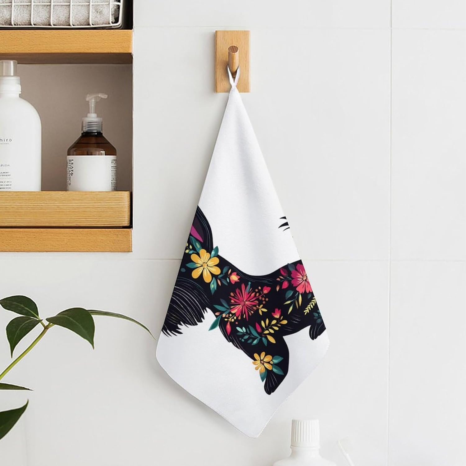 Scottish Terrier Floral Towel Hand Towels Decorative Towel for Bathroom Kitchen Shower Gym 4PCS