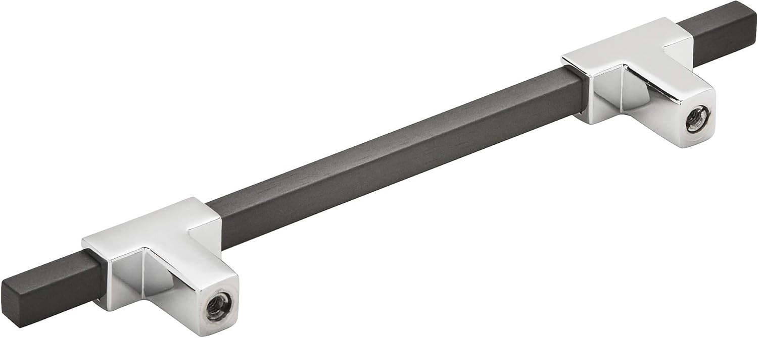 Amerock | Cabinet Pull | Polished Chrome/Brushed Matte Black | 5-1/16 inch (128 mm) Center to Center | Urbanite | 1 Pack | Drawer Pull | Drawer Handle | Cabinet Hardware