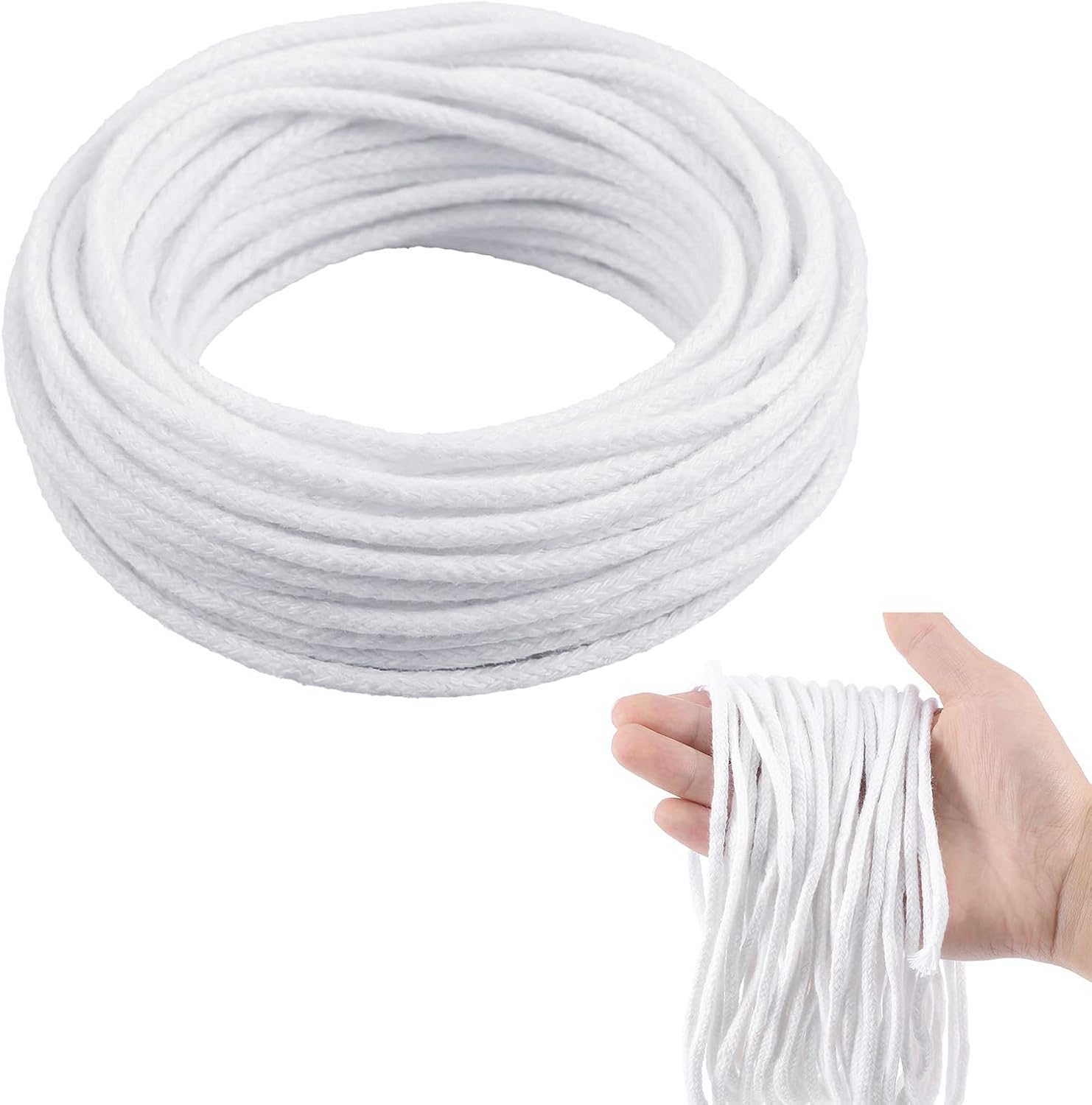 32.8 Ft Round Oil Lamp Wicks, Candle Oil Lamps Wick Replacement, Round Cotton Lamps Wick DIY Handmade Candles Lantern Making Supplies 250 Ply Solid Braided Wicks for Kerosene Alcohol Lamp Lantern