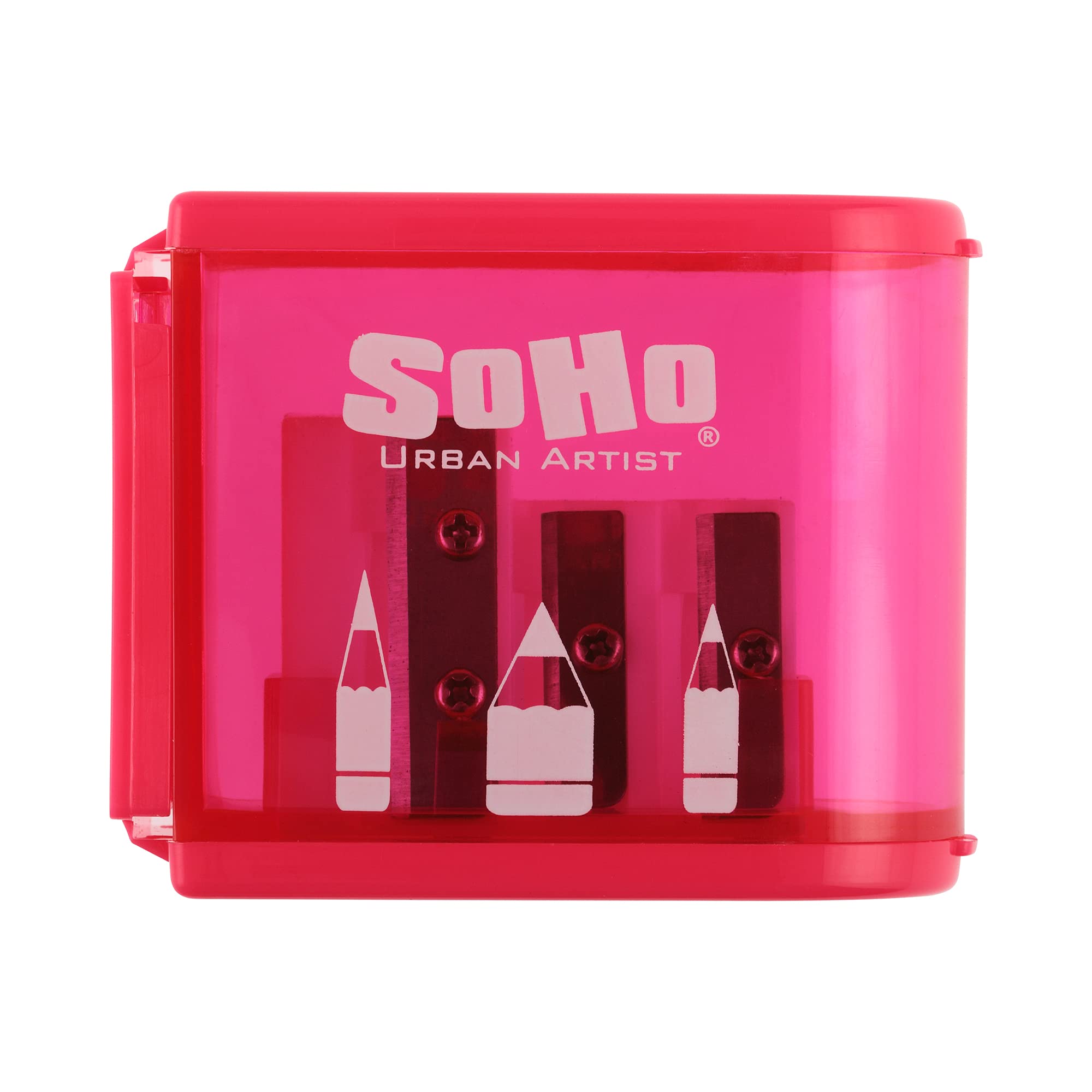 SoHo Urban Artist 3-Hole Pencil Sharpeners - Perfect for Sharpening On The Go, Back to School, Artists of All Levels, & More! - [Pink - Single]