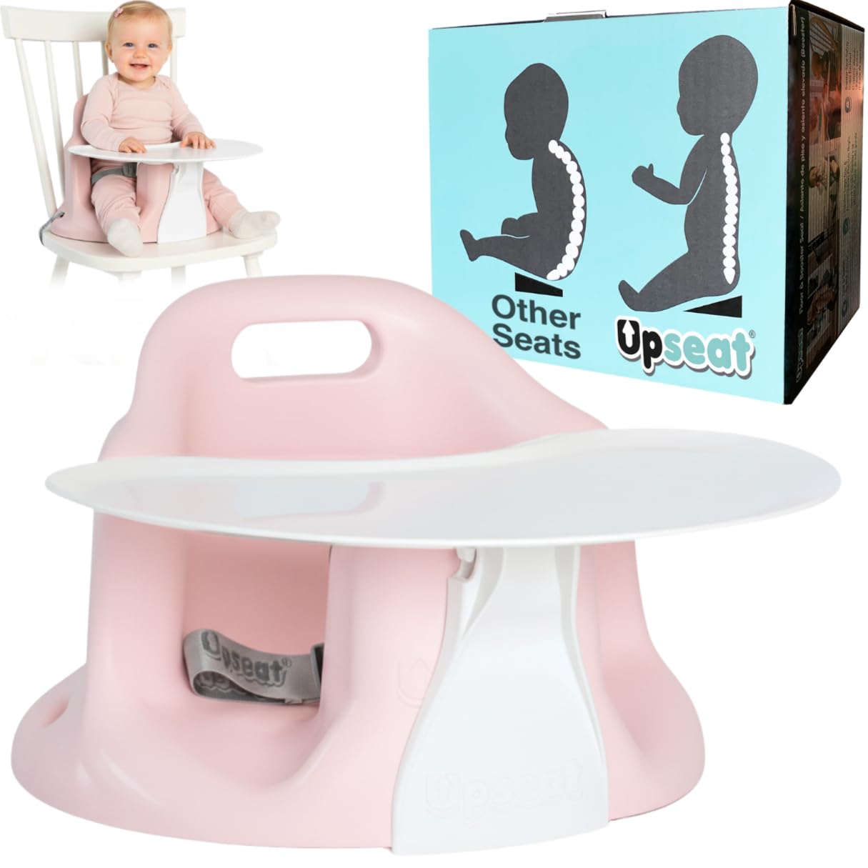 Baby Chair Booster Seat with Tray Developed with Physical Therapists Pink