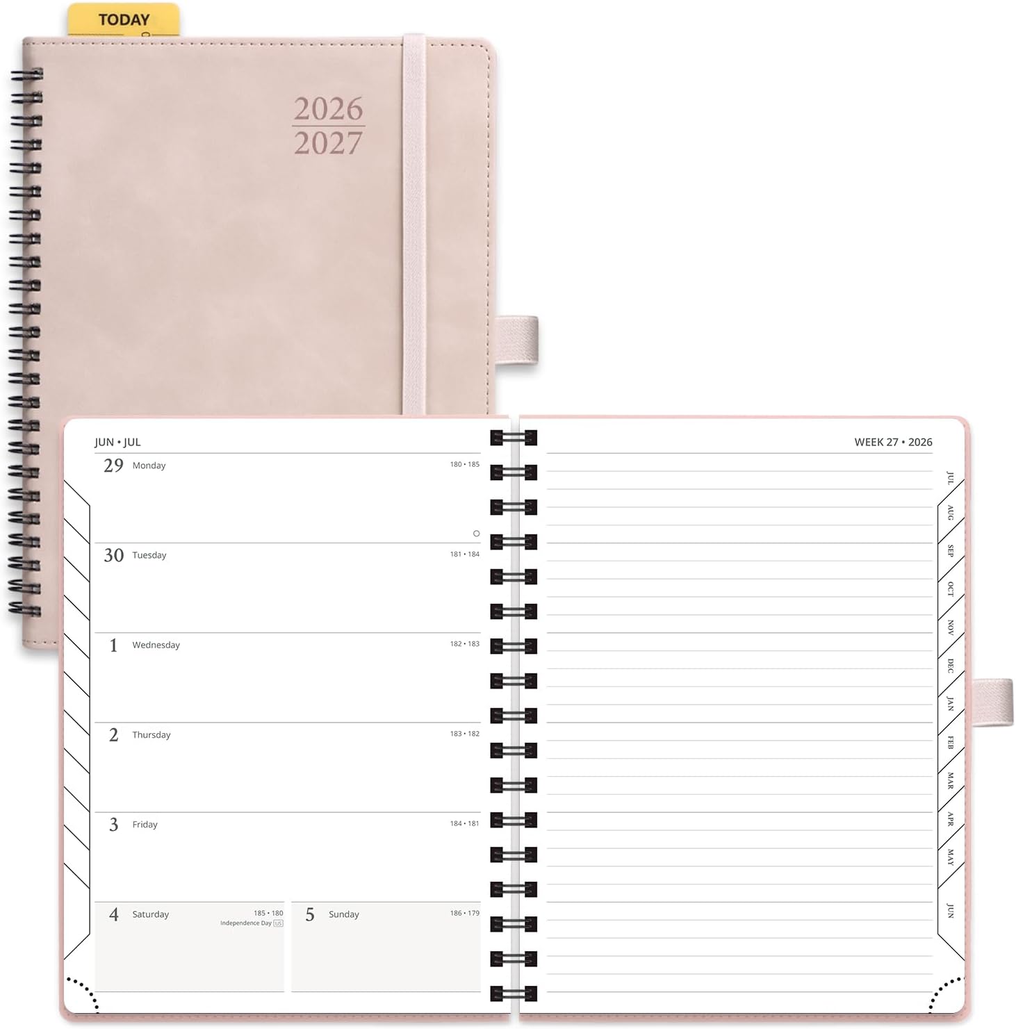 POPRUN Weekly Planner 2026-2027, 6.5" x 8.5", (July 26-June 27) Academic Weekly and Monthly Planner, Calendar Notebook 2026-2027 Agenda for School, College, Spiral Leather Softcover - Pink