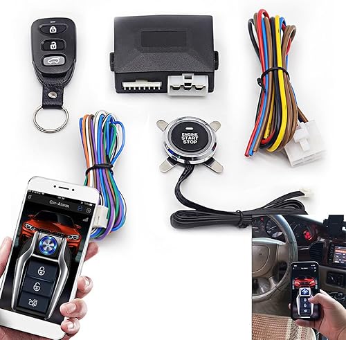 Miniatura 3 de Surakey Kit de botón de arranque de coche 12V Sistema de alarma de entrada sin llave para automóvil Aplicación de teléfono móvil Control remoto del
