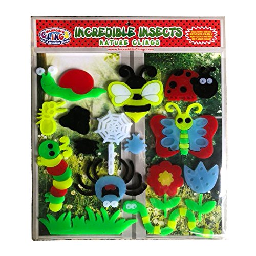 Busy Bugs and Insects Gel Clings - Reusable Glass Window Clings for Kids - Gel Decals of Ants, Caterpillar, Bees, Fly, Beetle, Butterfly Home, Airplane, Classroom, Nursery