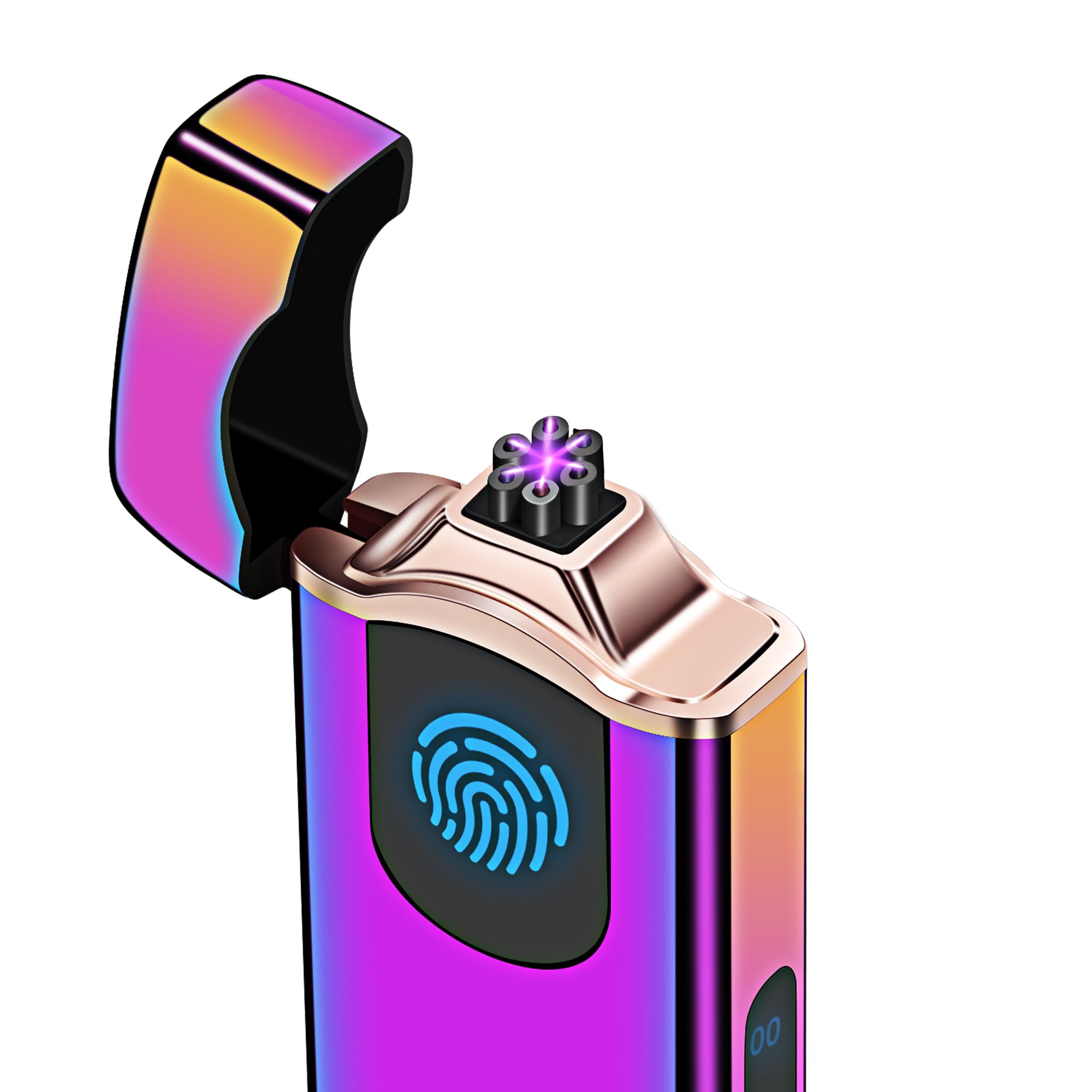 Encendedor de plasma de triple arco con batería de 500 mAh, recargable por USB, resistente al viento, encendedor fresco (colorido)