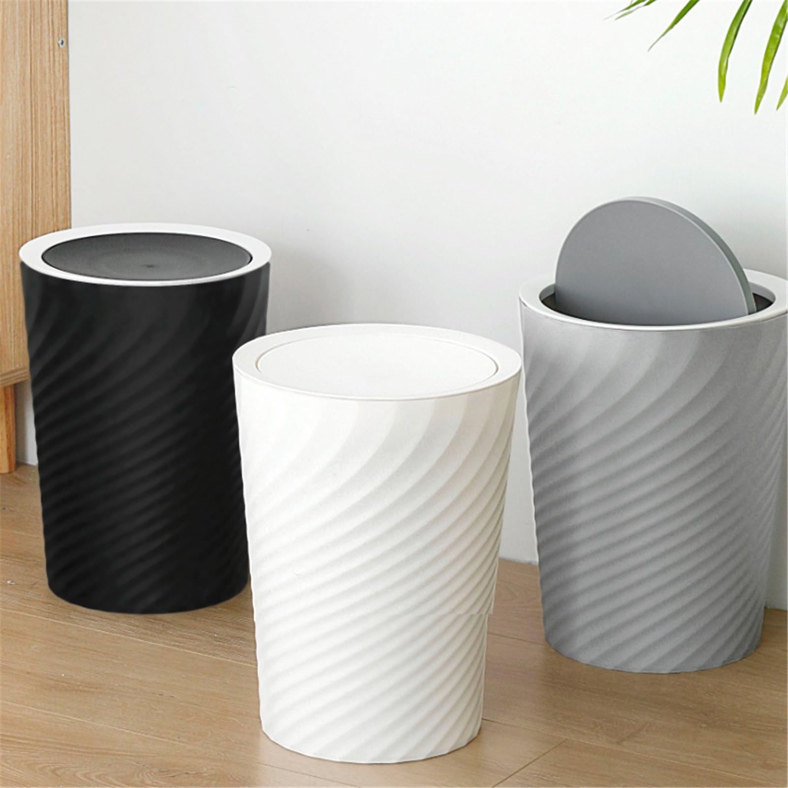 Cubo de Basura Aseo, Despacho, Dormitorio con Cubo De Basura Cubierto Papelera Baño(Negro,Grande)