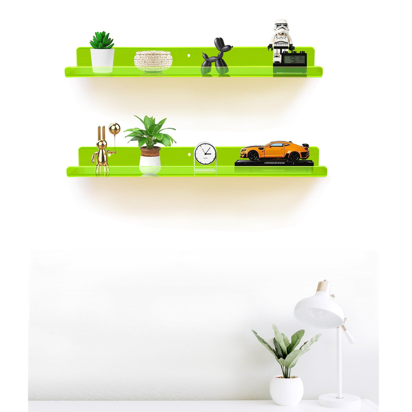 ROYALITA 24 Inches Acrylic Floating Book Shelves Wall Mounted Set of 2, Wall Hanging Plant Display Shelves - Image 7