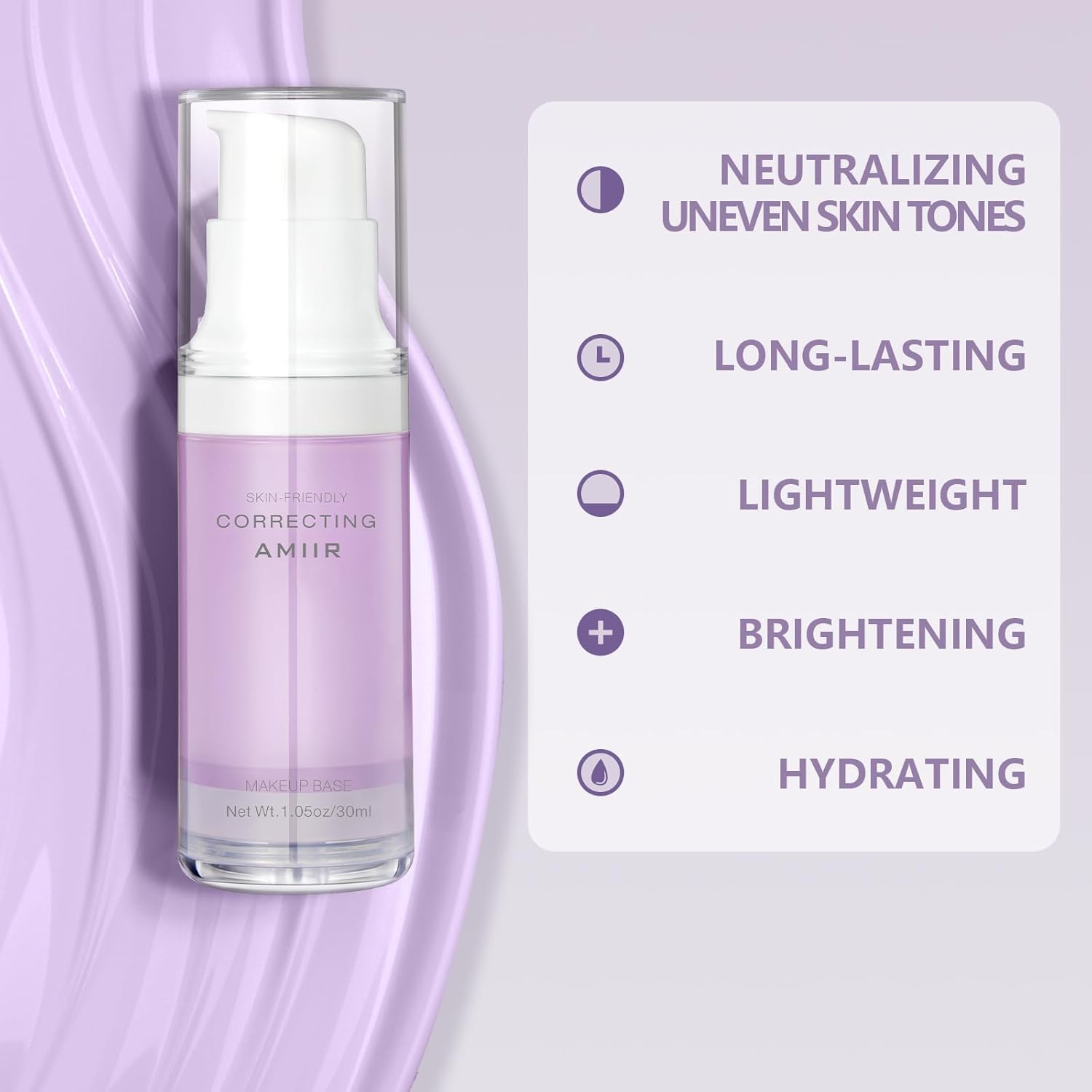 AMIIR Poreless Primer for Face Before Makeup - Smooth Brighten Moisturize Face Primer, Neutralize Tones, Color Correcting Primer, Pore Filler Make Up Primer for Face, Matte Blurring Primer, Purple - Image 5