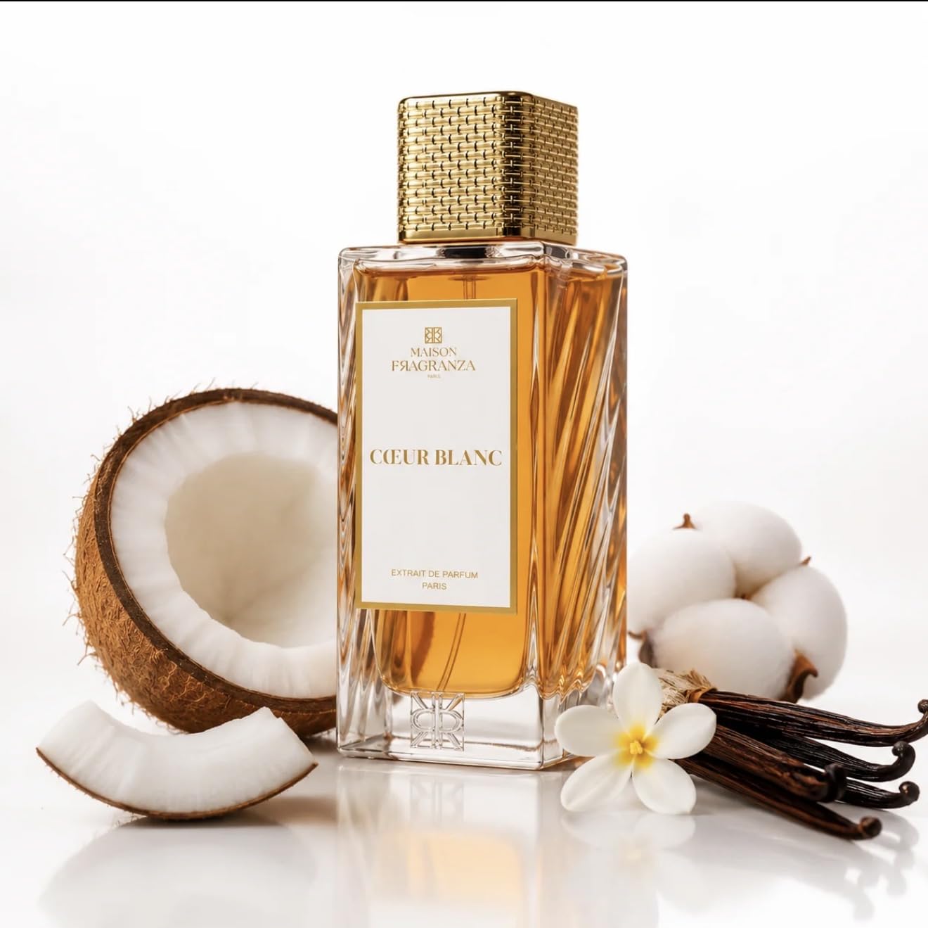 Parfum de Niche, Fragranza, Eau de Parfum Concentrée Mixte, Noix de Coco, Vanille, Cèdre & Musc Blanc, Longue Tenue, 100ml (Coeur Blanc)