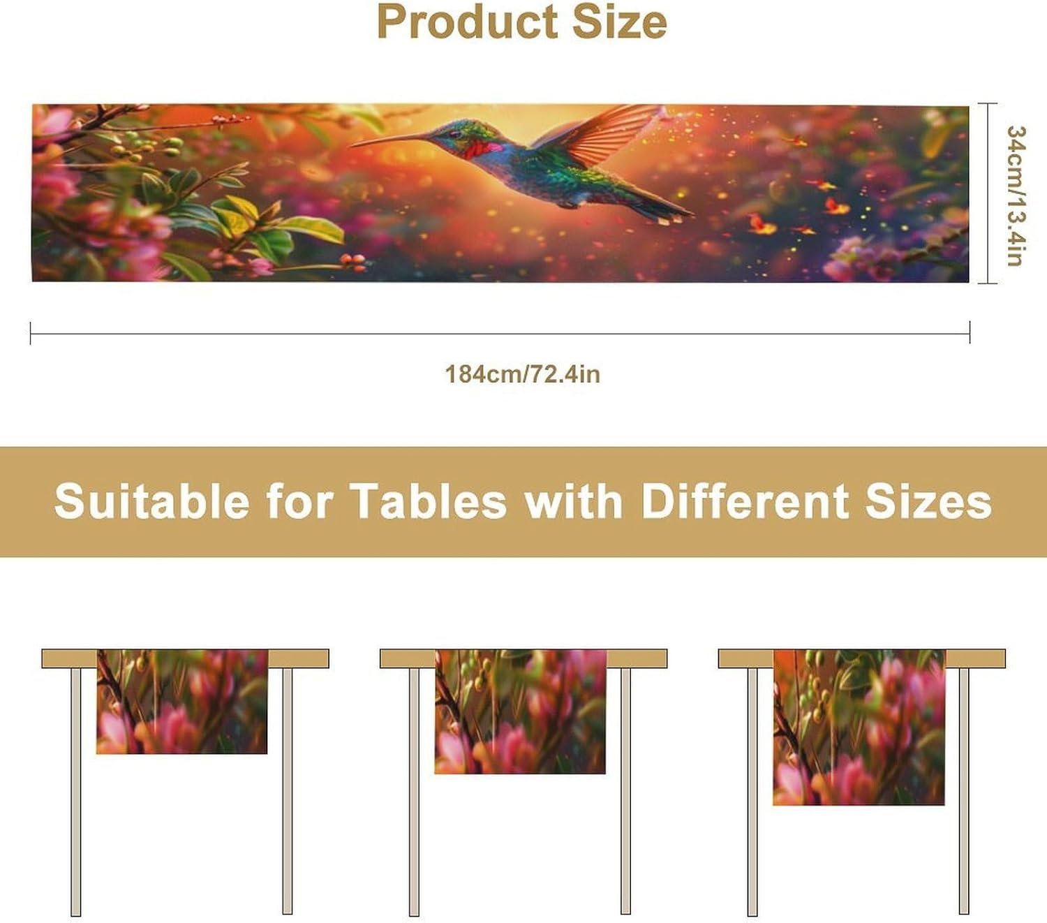Colorful Hummingbird Botanical Table Runner, Nature Bird Dresser Scarf for Dining Table, Kitchen Party Farmhouse Decor, 13x36 Inch