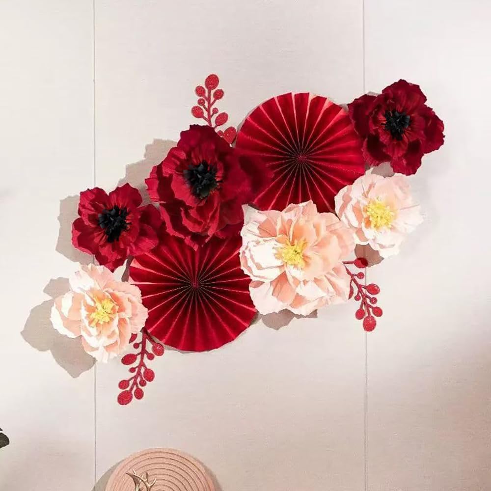 35 Pcs Red Poppy Paper Flowers, 8/10/12 Inch Artificial Flowers for Halloween, Wedding, Party Decor - Image 3