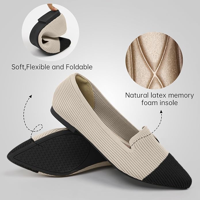 Image of TINGRISE Women's Flats Shoes Pointed Toe Knit Washable Ballet Comfortable Dressy Work Flat