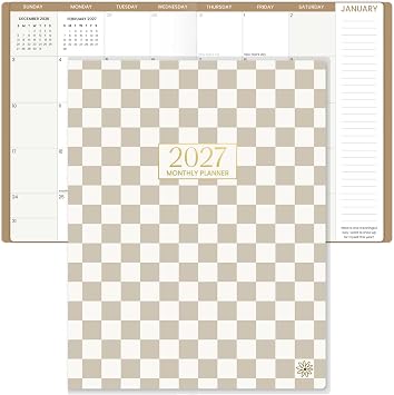 bloom daily planners 2027 Monthly Planner Calendar Book January 2027 - December 2027 - Large 9 x 12 Floral Agenda Schedule Organizer - Checkered, Cafe