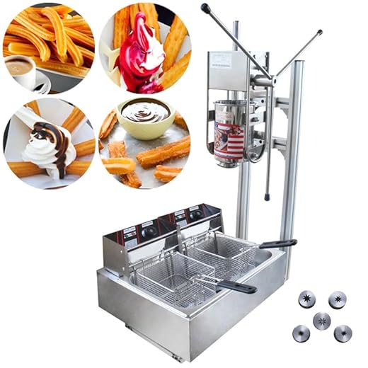 INTBUYING Commercial Vertical Manual Churrera Churros Machine with 12L Deep Fryer Spanish Churros Maker