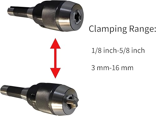 Miniatura 2 de Lzcdelyxiao Portabrocas sin llave de 132" - 12" de 0.039-0.512 in con vástago integral R8 rosca 716"-20 y llave inglesa APU13 portabrocas
