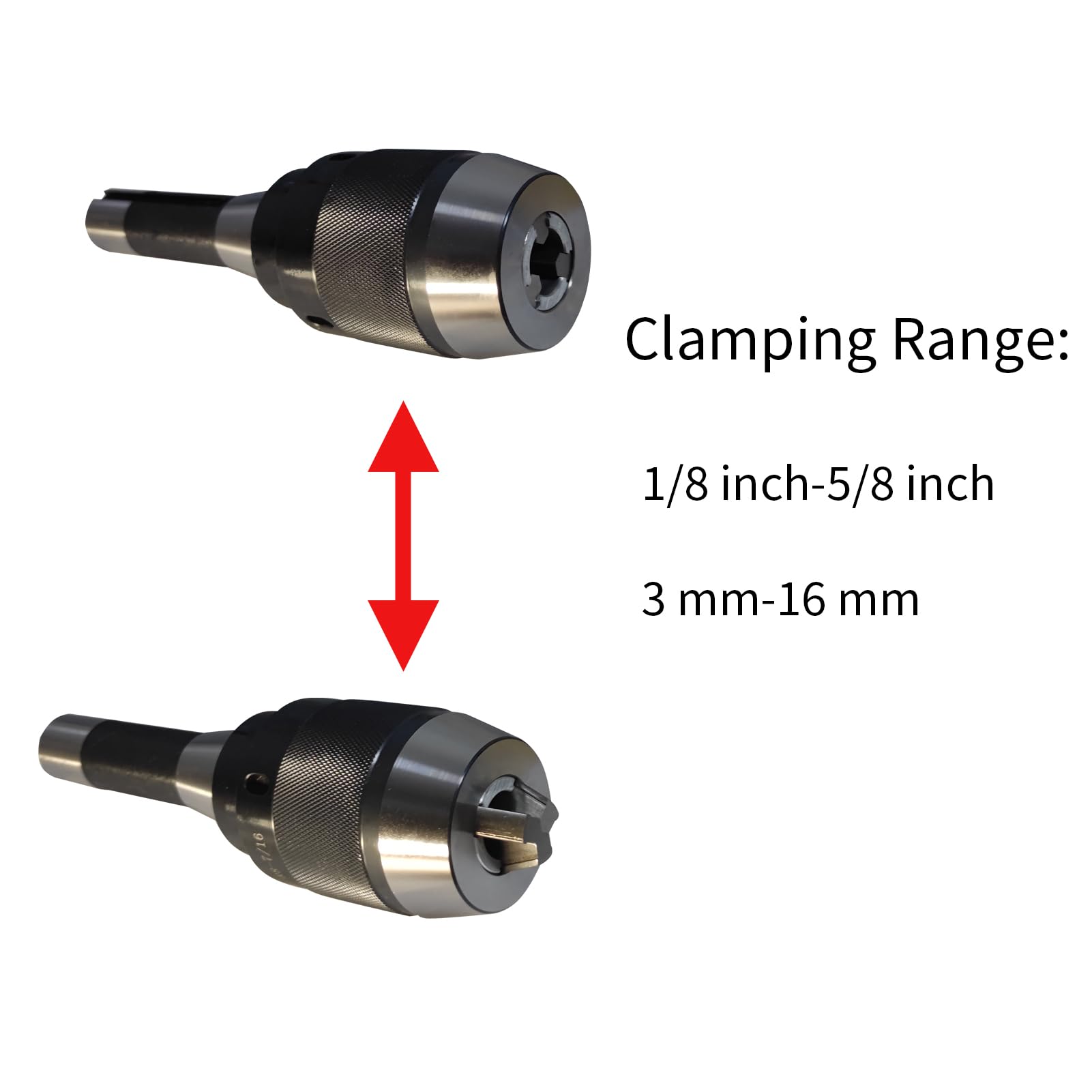 Mandrin de perceuse sans clé de 3 à 16 mm avec filetage de barre d'attelage intégrale R8 7/16"-20 et clé APU16 Mandrin de perceuse auto-serrant