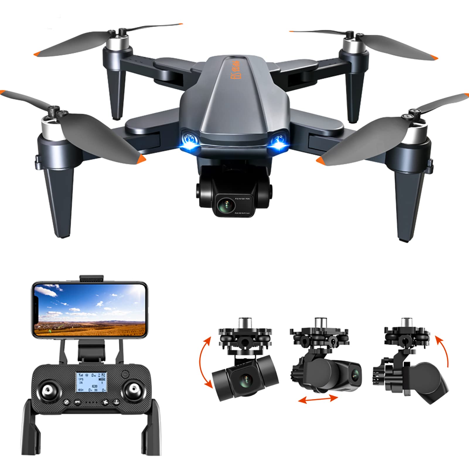 Drone Pieghevole per Bambini Adulti, Quadrirotore RC per Principianti, Doppia Fotocamera HD 8K, Flusso Ottico Altezza Fissa, Zoom 50x, Trasmissione Immagine 5G, Ritorno e Segui GPS, Volo Orb