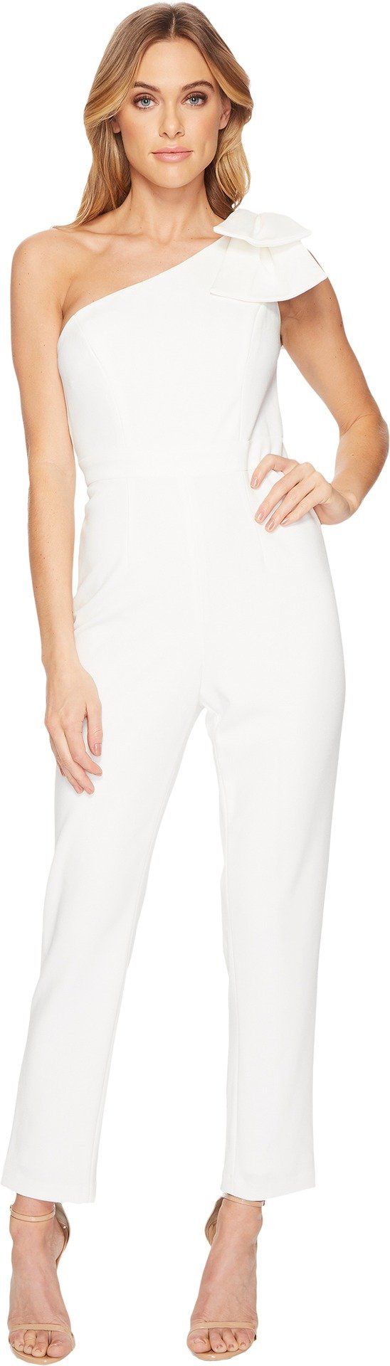 Adrianna Papell Womens One Shoulder Crepe Jumpsuit With Bow Accent