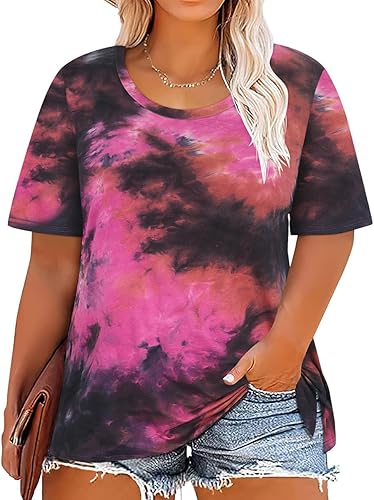 RITERA Plus Size Tops for Women 2X Oversized Summer Basic Tunic Purple and Black