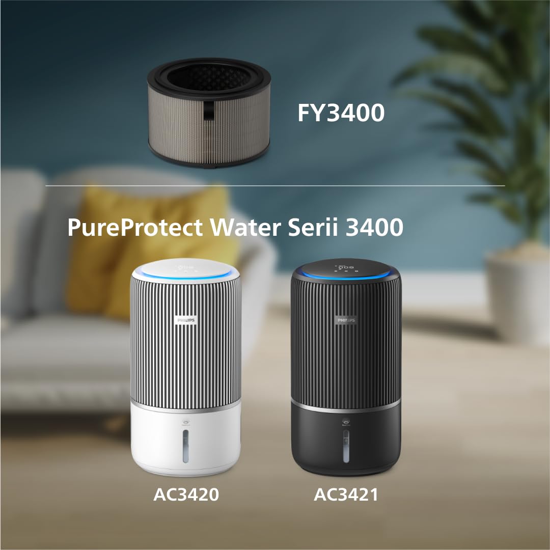 Oryginalny wymienny filtr Philips do oczyszczacza i nawilżacza powietrza 2 w 1 serii 3400 AC3420 i AC3421, HEPA NanoProtect + aktywny węgiel, 12-miesięczny okres użytkowania, czarny/biały (FY3400/30)