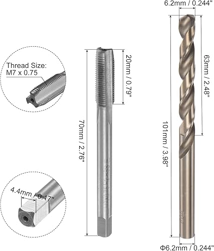 Miniatura 2 de uxcell Juego de grifos y brocas, M7 x 0.75 H2 para máquina de flauta recta izquierda M7 x 0.75 H2, broca giratoria de acero cobalto de alta