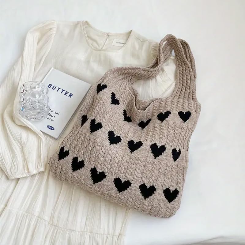 Bolso tote tejido con diseño de corazón rojo miniatura 6