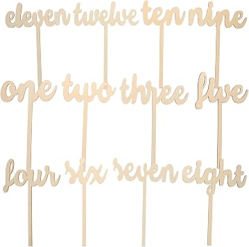 Tinksky 12pcs One-Twelve Wooden Table Numbers on Sticks for Wedding Party Decoration