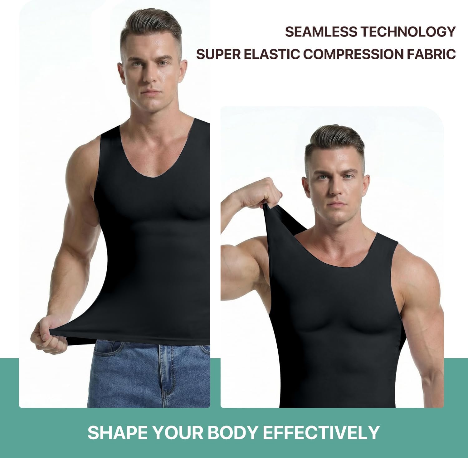 Mens Compression Shirt Slimming, Shapewear Tank Top, Gynecomastia Tummy Control Undershirt, Workout Vest - Image 2