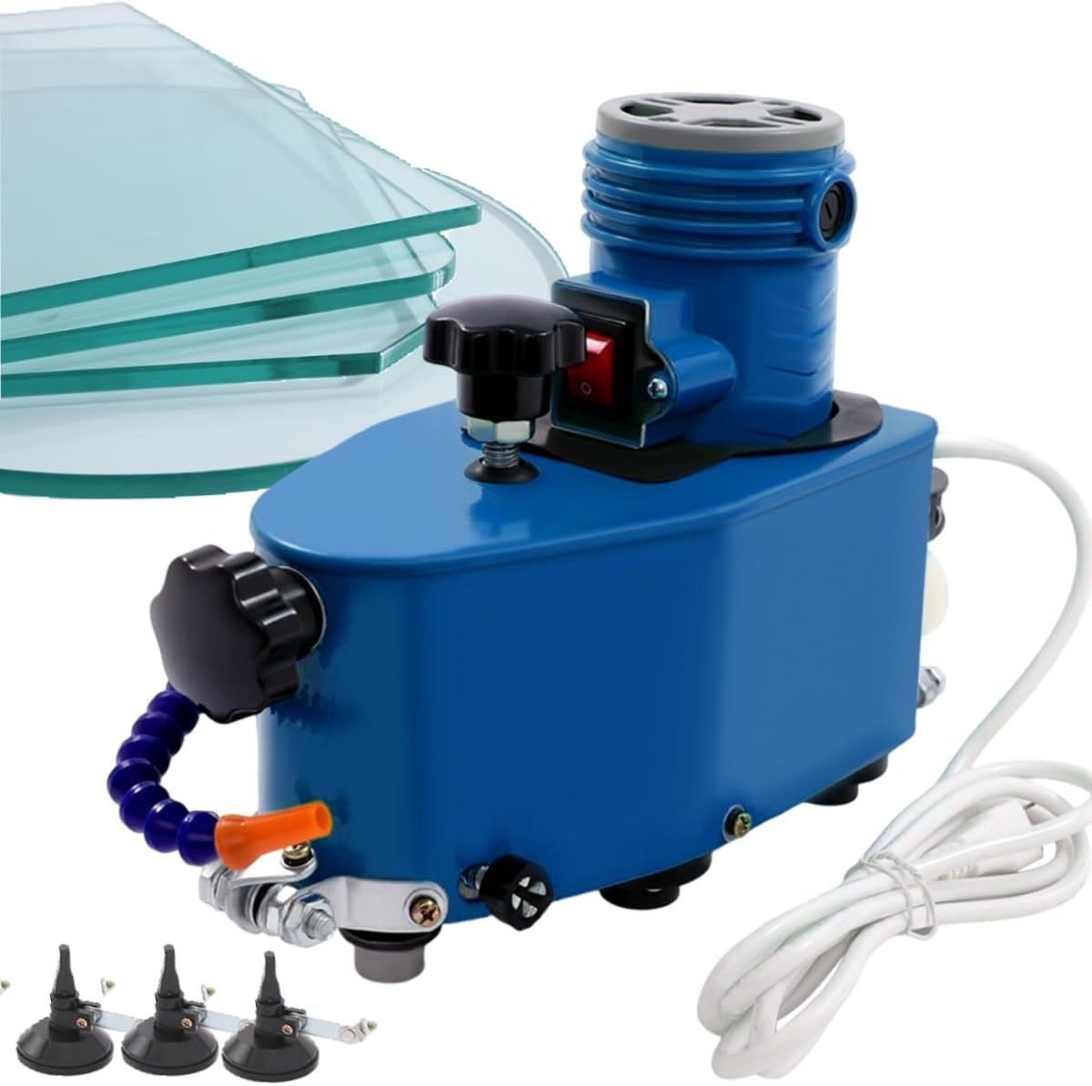 Cashewnuts Electric Glass Edging Machine Portable Small Glass Edger Straight Round Bevel Edge Grinder Polish for 3-20mm Thickness Glass Beveling & Polishing, 1100W 110V (Blue)