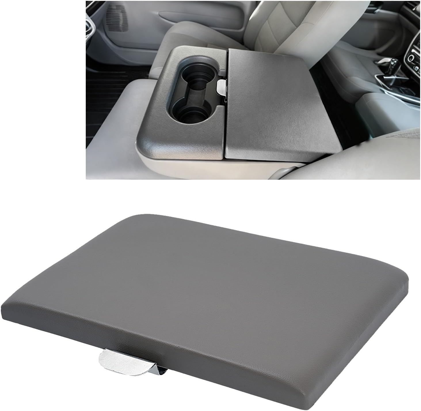 Center Console Lid Compatible with 1999-2010 Ford F-250 F-350 Super Duty Plastic & Aluminium Powder Coated Dark Gray