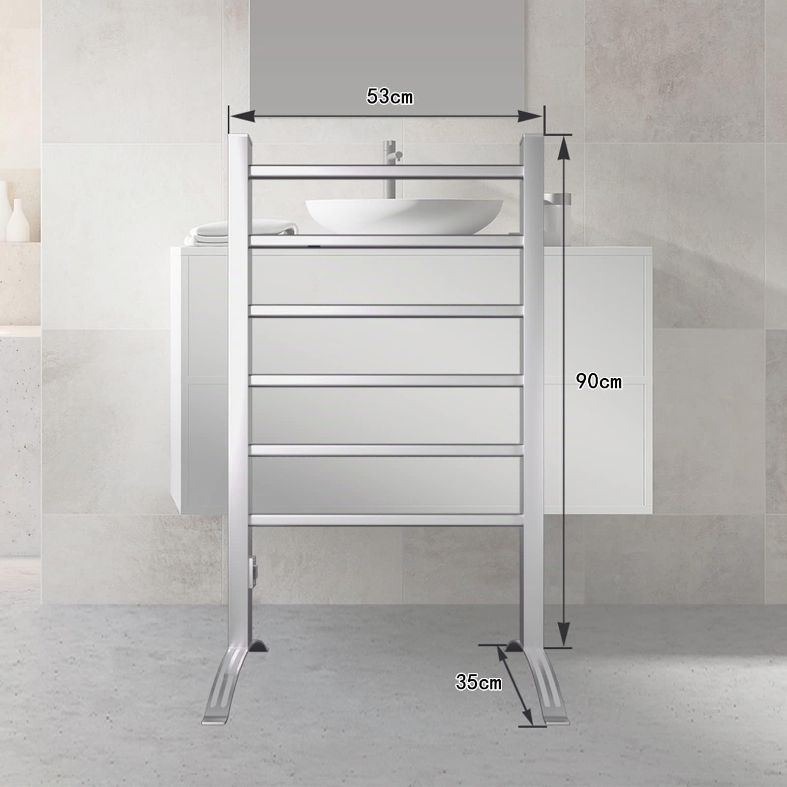 GYMAX Scaldasalviette Elettrico, Porta Asciugamani in Alluminio, Riscalda 45-50 °C, in Piedi & a Parete, Include Accessori a Parete