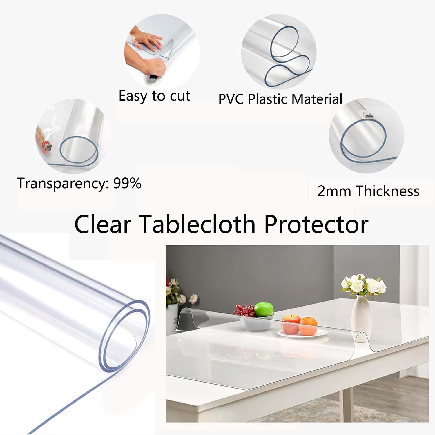 Tovaglia in plastica trasparente, 85 x 180 cm, impermeabile, in PVC, protezione per tavolo, ideale per pranzi ed eventi, facile da pulire