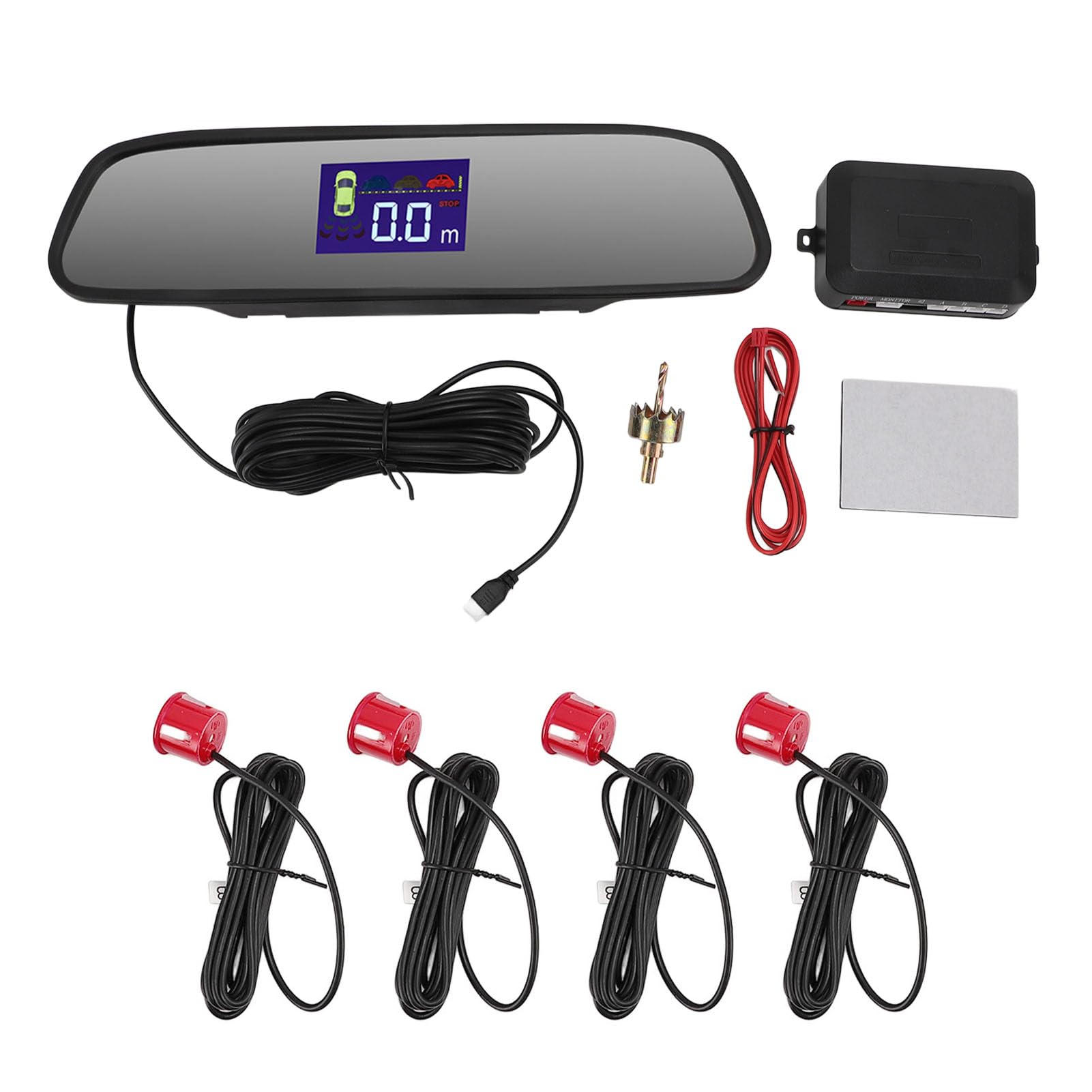 Aramox de Reversa para Coche con 4 Sensores, Rango de 0.3-2.0M (Rojo)