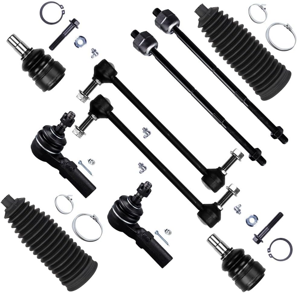 10pc Set Front Lower Ball Joint Outer Inner Tie Rod End Sway Bar Link Steering Rack Boot Fit 2005-2009 For Ford For Mustang