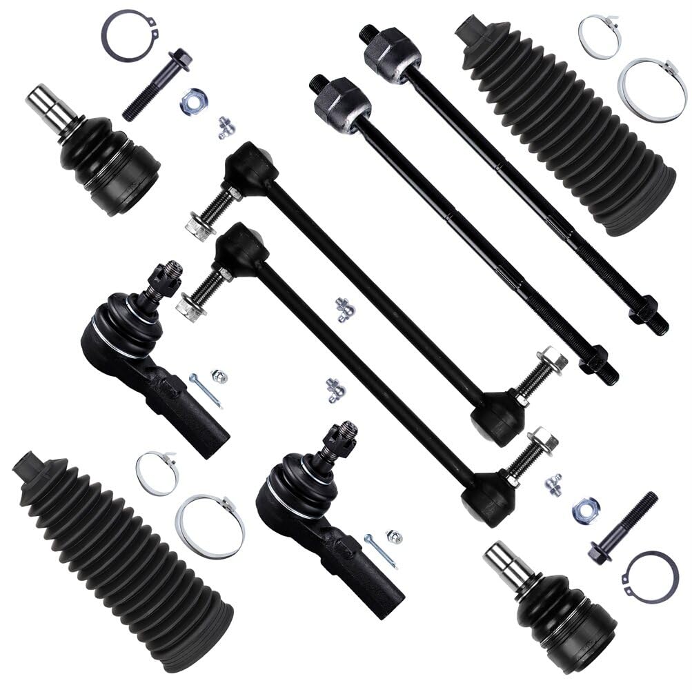 10pc Set Front Lower Ball Joint Outer Inner Tie Rod End Sway Bar Link Steering Rack Boot Fit 2005-2009 For Ford For Mustang