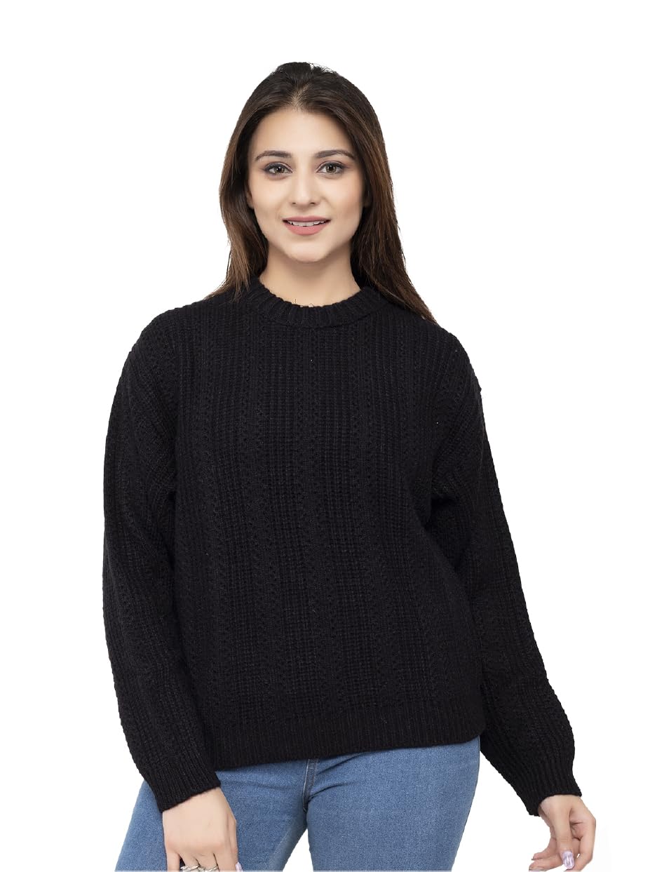 wear lusso Women's Wool Round Neck Pullover Sweater (4Y-ZXD1-JSI6_Black-picture-13