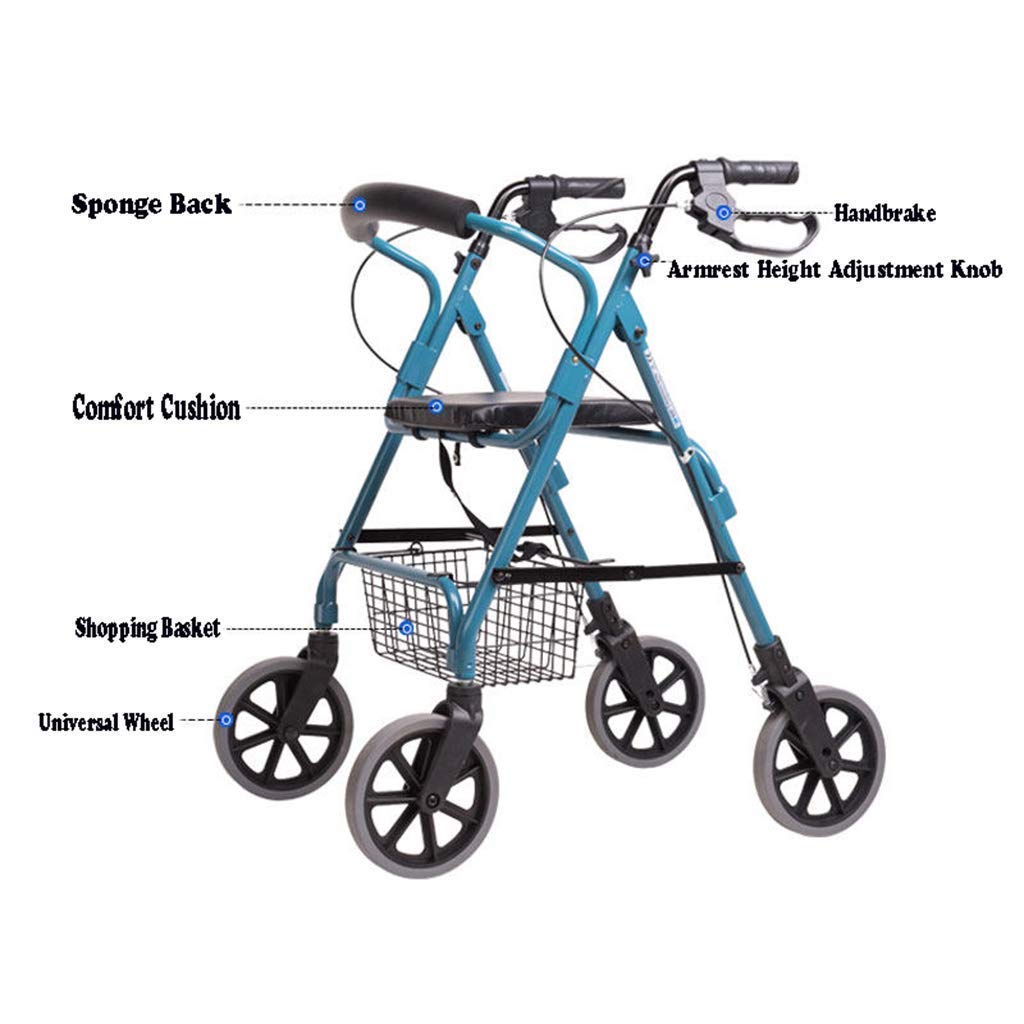 Andador para Ancianos,Práctico Andador con Ruedas de 4 Ruedas con Asiento y Cesta de Almacenamiento - Respaldo y Freno de Mano Desmontables, Ayuda de Movilidad para Personas Mayores y discap