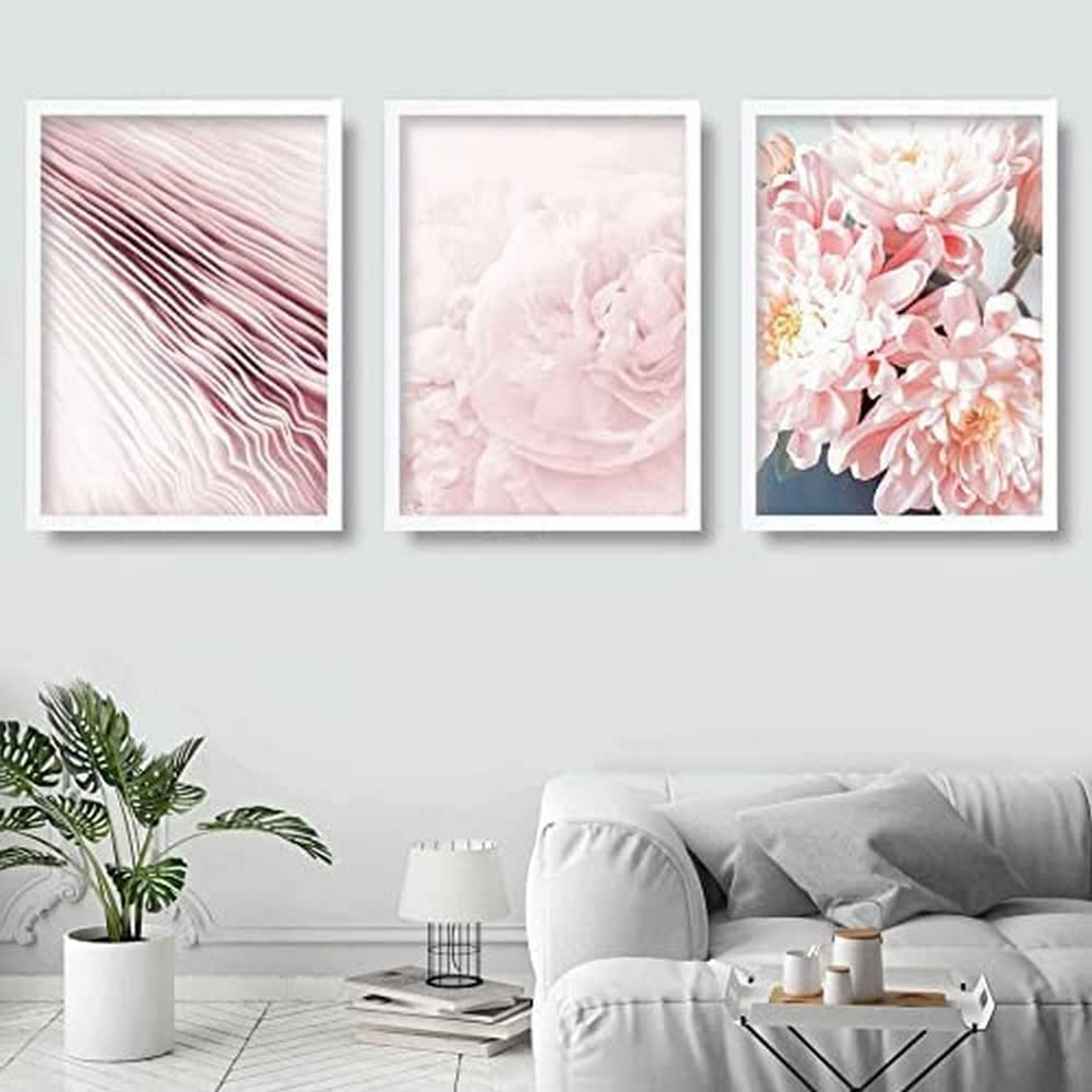 Artze Wall Art Pink Peonies Floral Abstract Wall Art 3-Piece Set, 30 cm Width x 40 cm Height