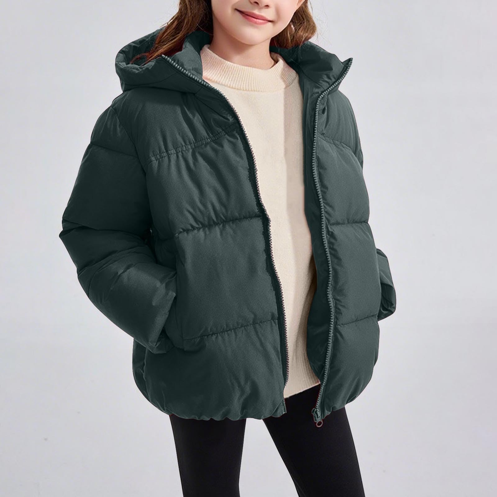HAOLEI Chaqueta Acolchada de Invierno para Niñas y Niños,Abrigo Acolchado con Capucha para Niñas Abrigos Cálido Grueso Color Sólido Traje de Nieve Resistente Al Viento Ropa Exterior de 2 a 12 Años