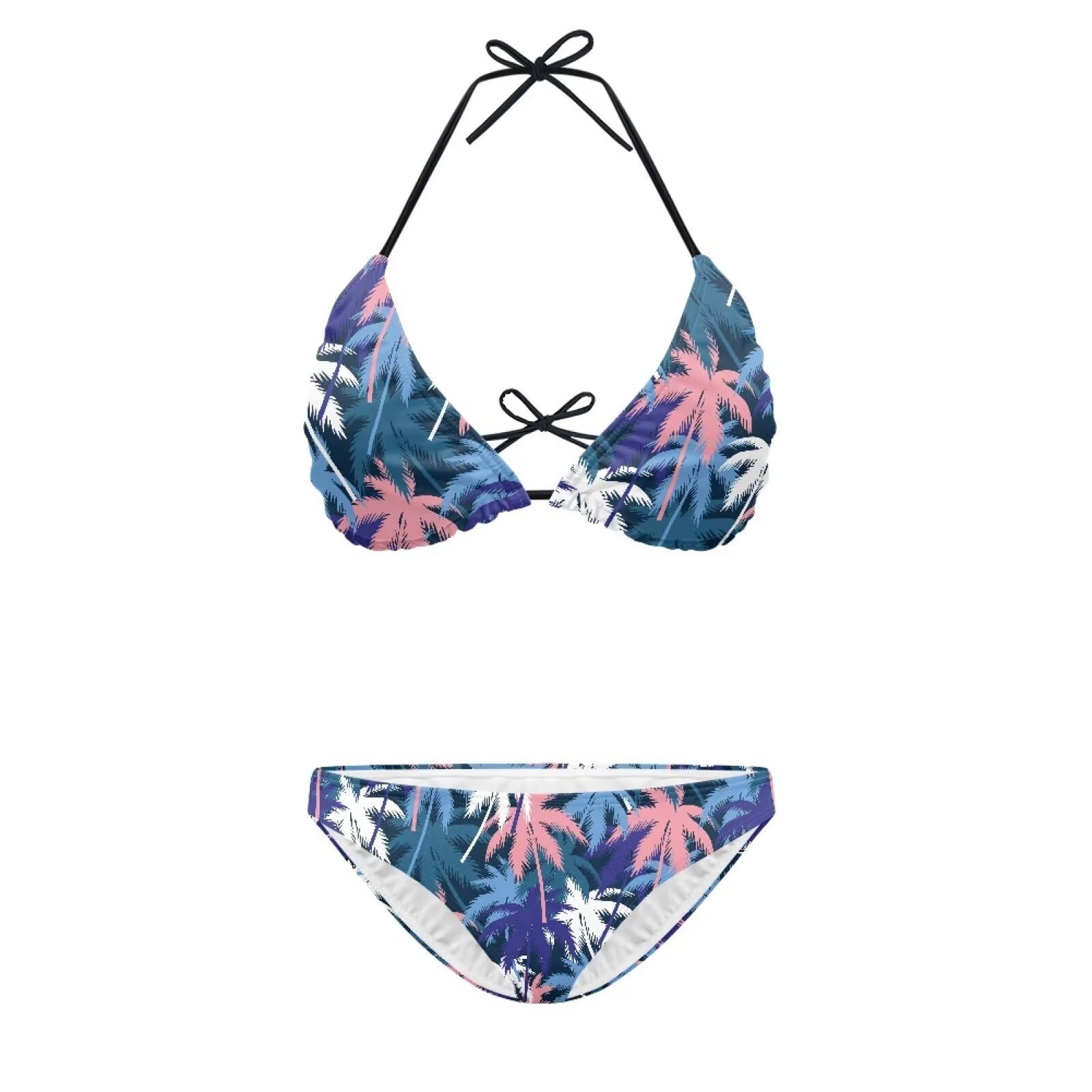 Suhoaziia Palm Tress Bikini Sets for Women Halter Bottom Spaghetti Strap Swimwear 2 Pieces Set Triangle Top Bathing Suits for Summer Beach Holiday