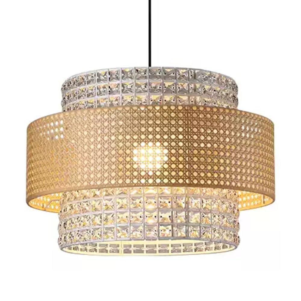Japanese-Style Rattan Chandelier, Simple and Creative Design, Multi-Layer Weave Lantern Unique Crystal Chandeliers with Natural Wicker Bamboo Shade for Bedrooms, Guesthouses, Restaurants