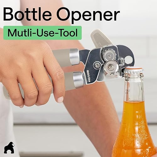 Miniatura 7 de GORILLA GRIP - Abridor de latas manual de acero inoxidable resistente con borde liso y abridor de botellas, mango suave y cómodo, perilla giratoria