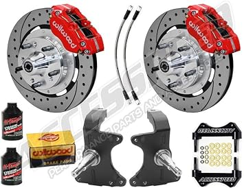Wilwood Dynapro Front 12 Big Brake Kit & 2 Drop Spindle Kit With FREE Brake Lines & Fluid, Red Calipers, Drilled, Compatible with 1967-1969 GM F-Body, 1964-1974 GM A-Body & 1968-1974 GM X-Body
