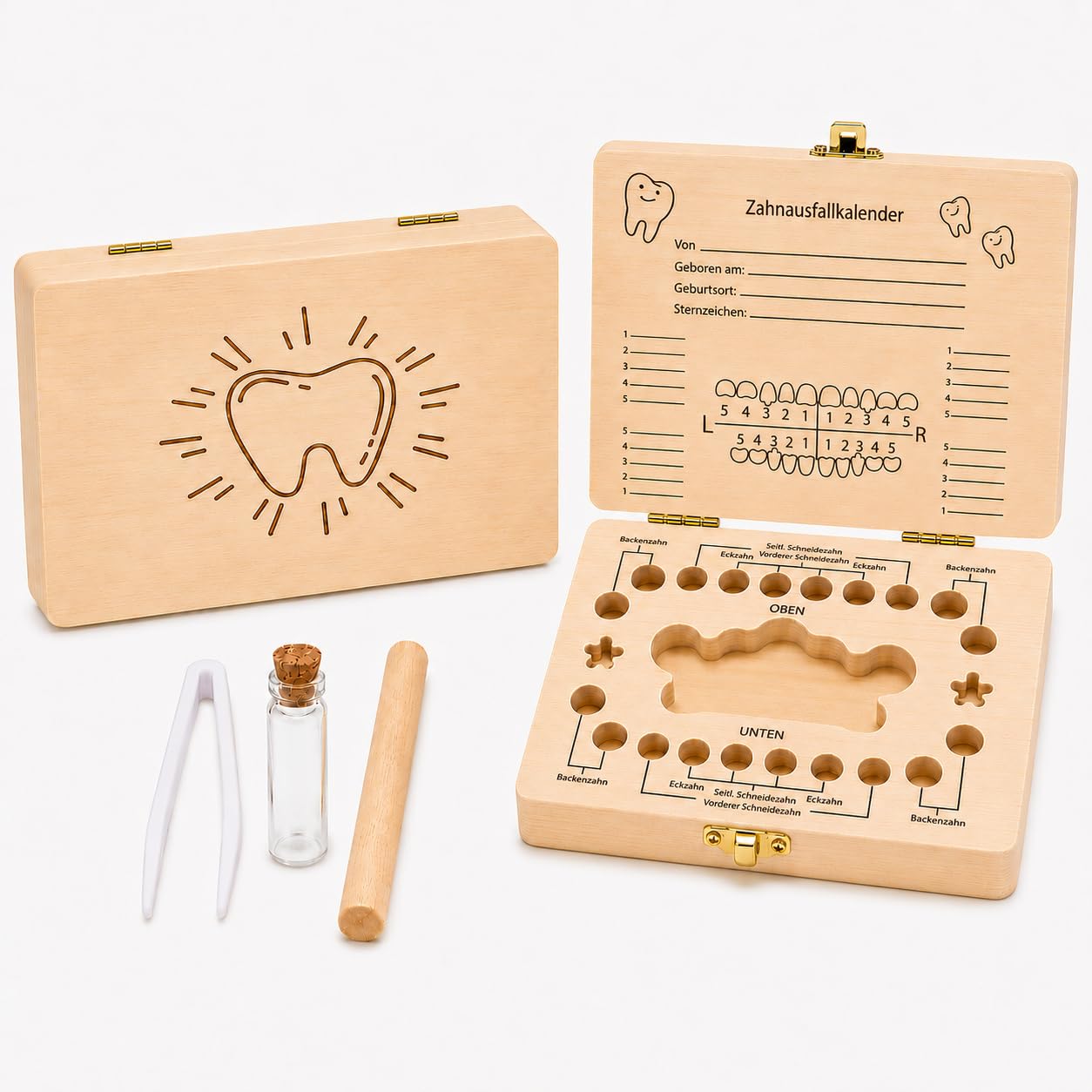 Sunshine smile Milchzahndose aus Holz, Milchzahnbox, Zahnbox für Kinder
